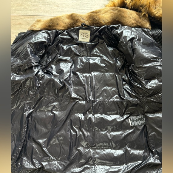 S13 women’s black coat size extra large with detachable fur hood - Picture 7 of 13